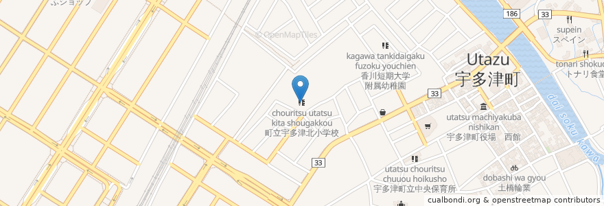 Mapa de ubicacion de 町立宇多津北小学校 en Japón, Prefectura De Kagawa, 綾歌郡, 宇多津町.