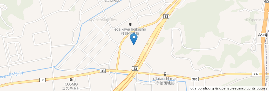 Mapa de ubicacion de 町立枝川小学校 en Japan, Kochi Prefecture, Agawa County, Ino.