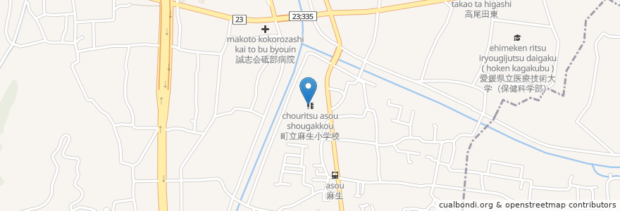 Mapa de ubicacion de 町立麻生小学校 en 日本, 愛媛県, 伊予郡, 砥部町.