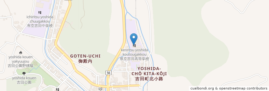 Mapa de ubicacion de 県立吉田高等学校 en Japan, Ehime Prefecture, Uwajima.