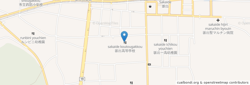 Mapa de ubicacion de 坂出高等学校 en 日本, 香川県, 坂出市.