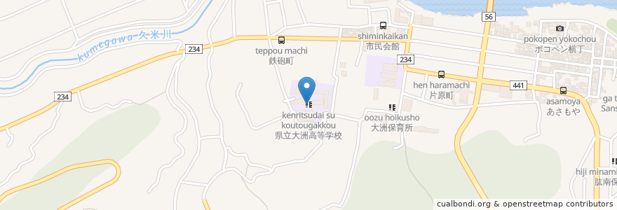 Mapa de ubicacion de 県立大洲高等学校 en Japan, Präfektur Ehime, 大洲市.