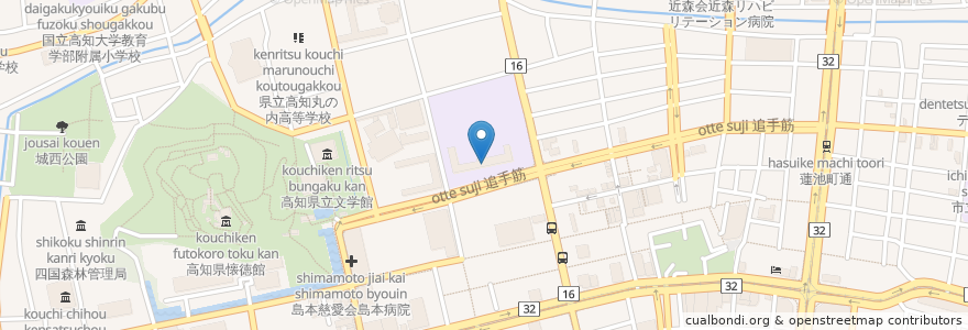 Mapa de ubicacion de 県立高知追手前高等学校 en اليابان, كوتشي, كوتشي.