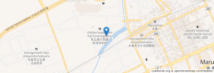 Mapa de ubicacion de 私立香川県藤井中学校 en 일본, 가가와현, 丸亀市.