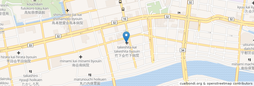 Mapa de ubicacion de 竹下会竹下病院 en Japan, Präfektur Kōchi, 高知市.
