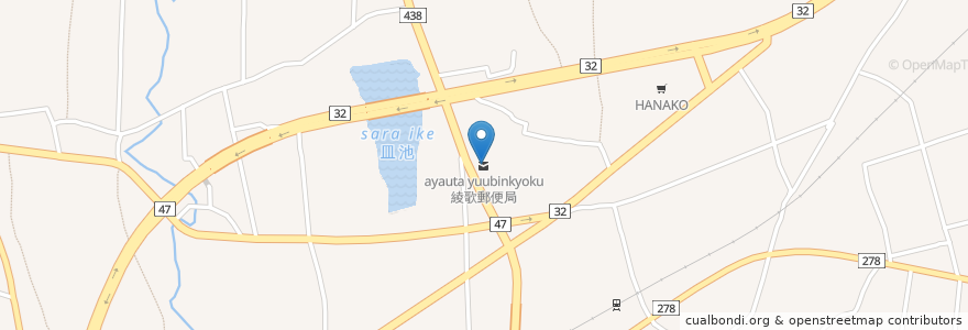 Mapa de ubicacion de 綾歌郵便局 en Japon, Préfecture De Kagawa, 丸亀市.