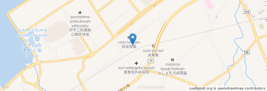 Mapa de ubicacion de 西保育園 en Япония, Эхимэ, 四国中央市.