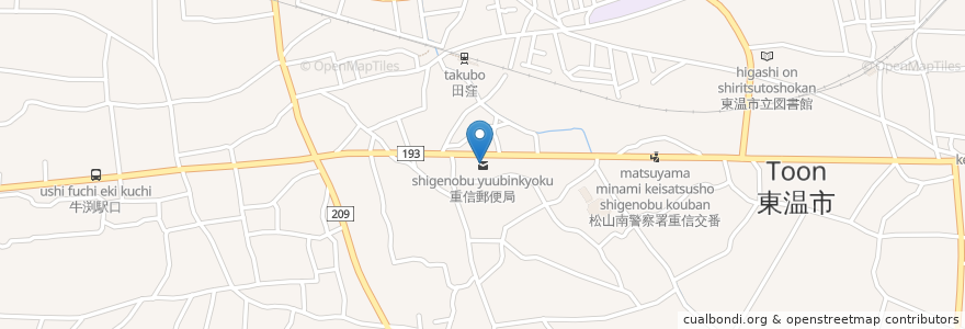 Mapa de ubicacion de 重信郵便局 en Japón, Prefectura De Ehime, 東温市.
