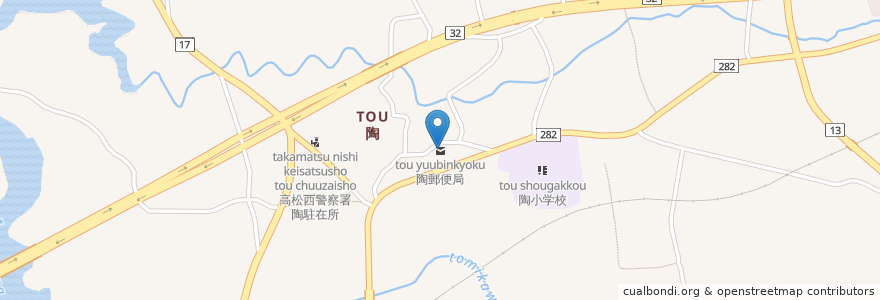 Mapa de ubicacion de 陶郵便局 en Giappone, Prefettura Di Kagawa, 綾歌郡, 綾川町.