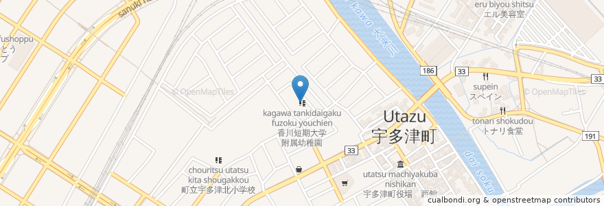 Mapa de ubicacion de 香川短期大学附属幼稚園 en Japan, Präfektur Kagawa, 綾歌郡, 宇多津町.