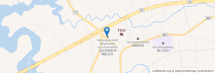 Mapa de ubicacion de 高松西警察署陶駐在所 en اليابان, كاغاوا, 綾歌郡, 綾川町.