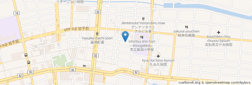 Mapa de ubicacion de 高知はりまや町郵便局 en Japan, Kochi Prefecture, Kochi.