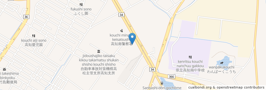 Mapa de ubicacion de 高知東社会保険事務所 en Japón, Prefectura De Kōchi, 高知市.