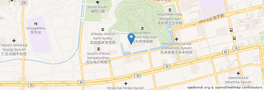 Mapa de ubicacion de 高知県庁内郵便局 en 일본, 고치현, 고치시.