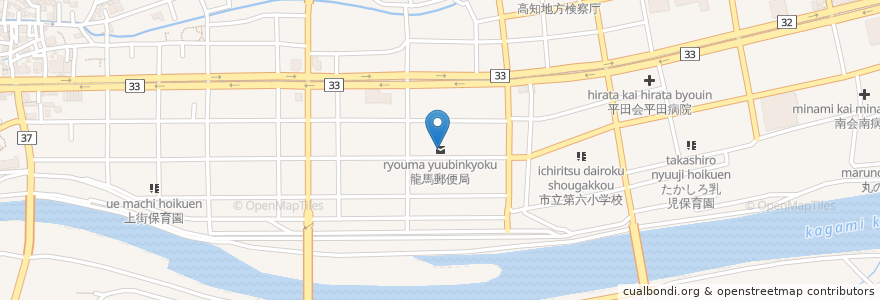 Mapa de ubicacion de 龍馬郵便局 en Japão, 高知県, 高知市.