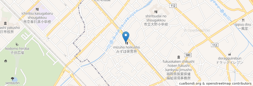 Mapa de ubicacion de みずほ保育所 en Japonya, 福岡県, 大野城市.