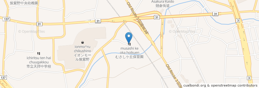 Mapa de ubicacion de むさしケ丘保育園 en Japan, 福岡県, 筑紫野市.