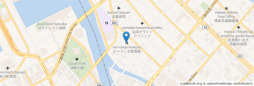 Mapa de ubicacion de ナーランダ保育園 en Japon, Préfecture De Fukuoka, 福岡市, 博多区, 中央区.