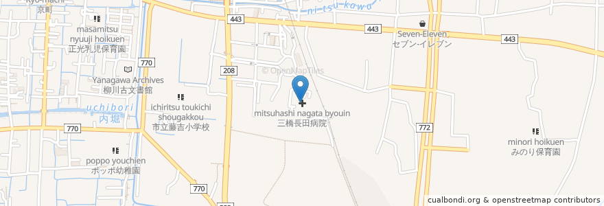 Mapa de ubicacion de 三橋長田病院 en 日本, 福岡県, 柳川市.