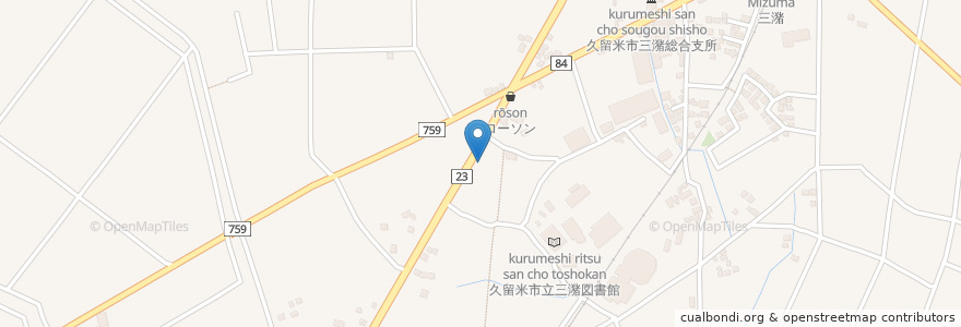 Mapa de ubicacion de 三潴郵便局 en Япония, Фукуока, 久留米市.