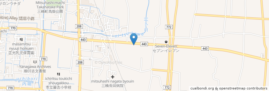 Mapa de ubicacion de 下百町簡易郵便局 en Jepun, 福岡県, 柳川市.