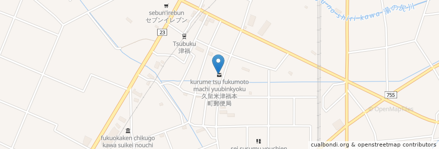 Mapa de ubicacion de 久留米津福本町郵便局 en 日本, 福岡県, 久留米市.