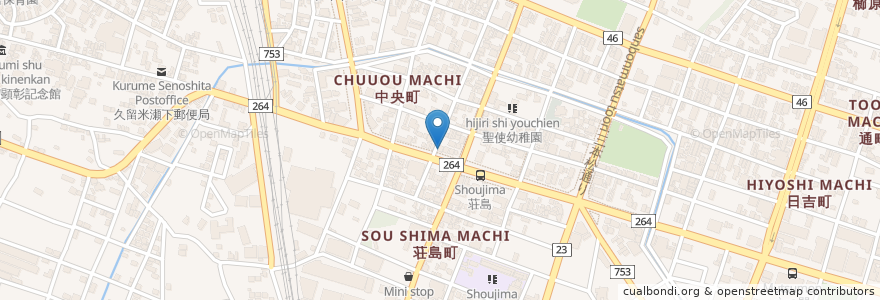 Mapa de ubicacion de 久留米荘島郵便局 en Japon, Préfecture De Fukuoka, 久留米市.