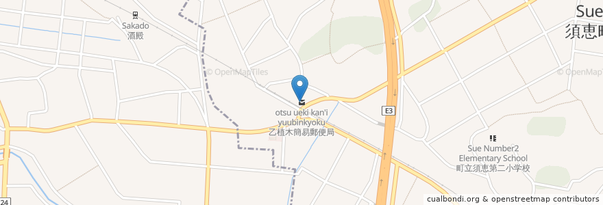 Mapa de ubicacion de 乙植木簡易郵便局 en اليابان, محافظة فوكوكا, 糟屋郡, 須恵町, 粕屋町.