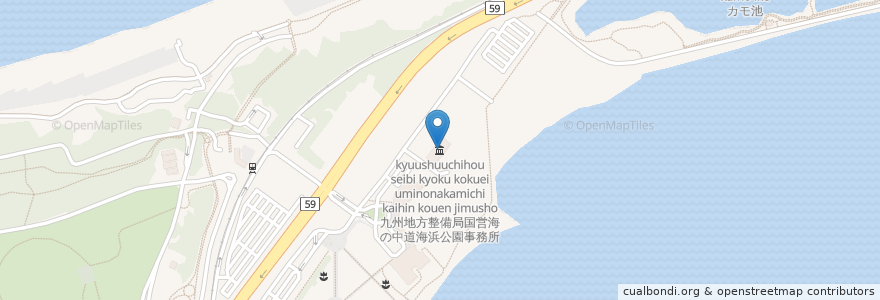 Mapa de ubicacion de 九州地方整備局国営海の中道海浜公園事務所 en 일본, 후쿠오카현, 후쿠오카, 東区.