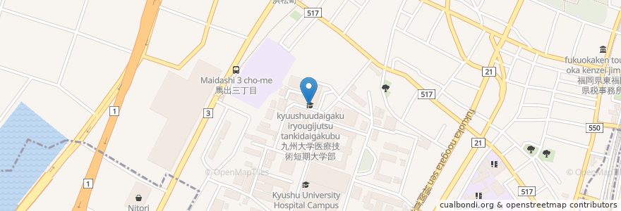 Mapa de ubicacion de 九州大学医療技術短期大学部 en Japão, 福岡県, 福岡市, 東区.