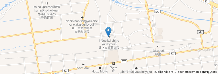 Mapa de ubicacion de 井上会篠栗病院 en 日本, 福冈县, 糟屋郡, 篠栗町.
