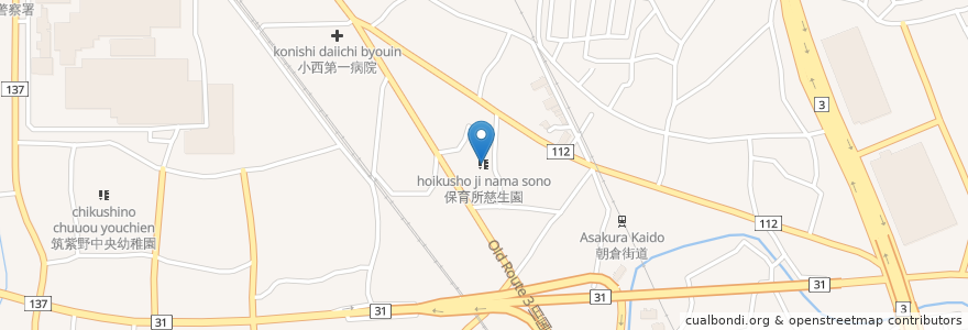 Mapa de ubicacion de 保育所慈生園 en Japonya, 福岡県, 筑紫野市.