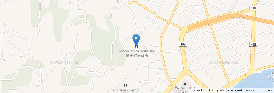 Mapa de ubicacion de 修多羅保育所 en Japan, Präfektur Fukuoka, 北九州市, 若松区.