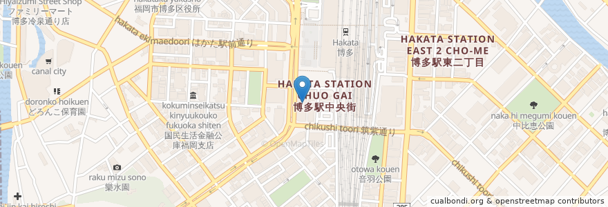 Mapa de ubicacion de 博多郵便局 en Japon, Préfecture De Fukuoka, 福岡市, 博多区.