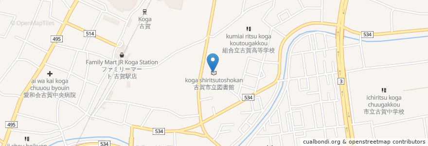 Mapa de ubicacion de 古賀市立図書館 en 日本, 福岡県, 古賀市.
