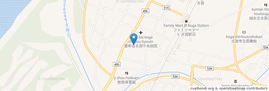 Mapa de ubicacion de 古賀駅前郵便局 en Japan, Präfektur Fukuoka, 古賀市.