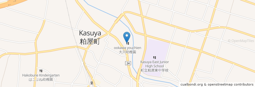 Mapa de ubicacion de 大川幼稚園 en 日本, 福岡県, 糟屋郡, 粕屋町.