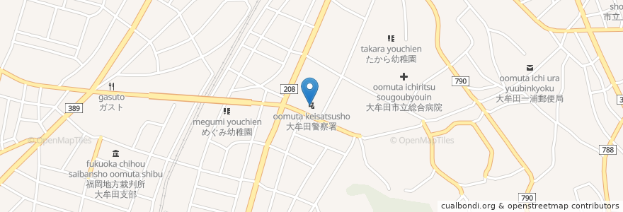 Mapa de ubicacion de 大牟田警察署 en 日本, 福冈县, 大牟田市.