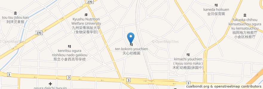 Mapa de ubicacion de 天心幼稚園 en Japan, Präfektur Fukuoka, 北九州市, 小倉北区.