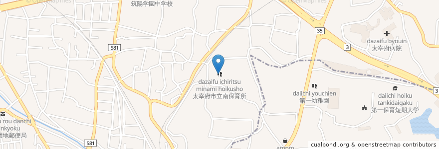 Mapa de ubicacion de 太宰府市立南保育所 en Japan, Fukuoka Prefecture, Dazaifu.