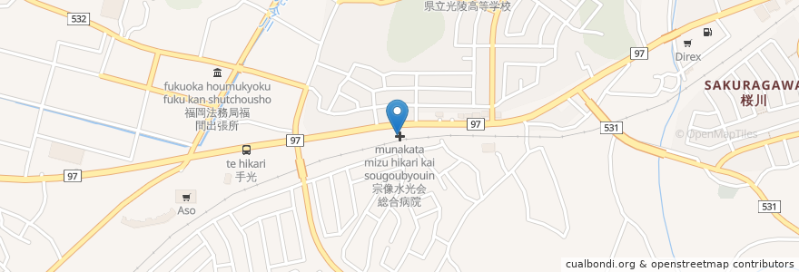 Mapa de ubicacion de 宗像水光会総合病院 en 일본, 후쿠오카현, 福津市.
