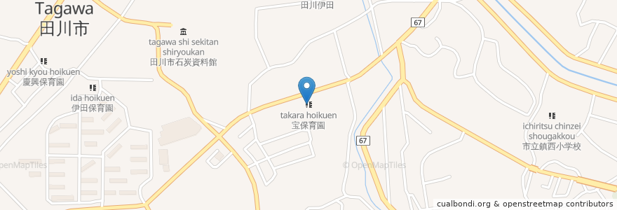 Mapa de ubicacion de 宝保育園 en Japão, 福岡県, 田川市.