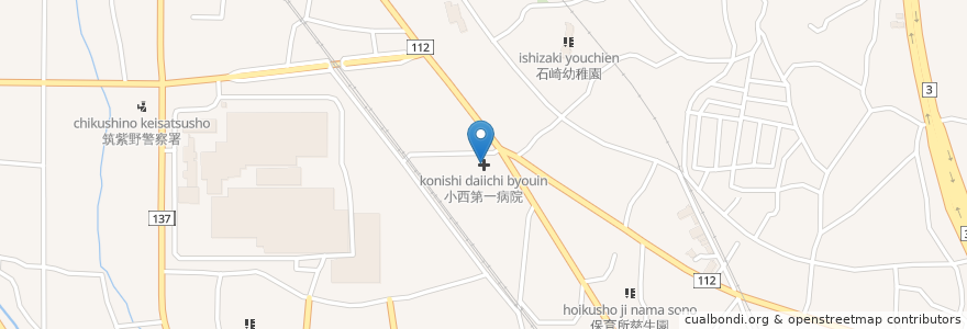 Mapa de ubicacion de 小西第一病院 en Giappone, Prefettura Di Fukuoka, 筑紫野市.