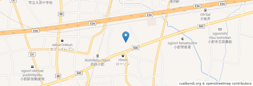 Mapa de ubicacion de 小郡市役所 en Japón, Prefectura De Fukuoka, 小郡市.