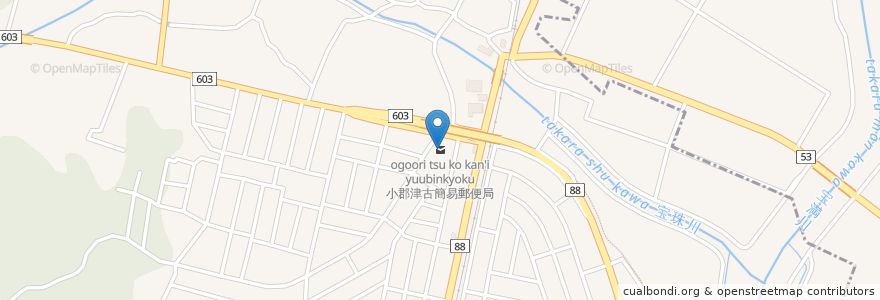 Mapa de ubicacion de 小郡津古簡易郵便局 en 日本, 福岡県, 小郡市.