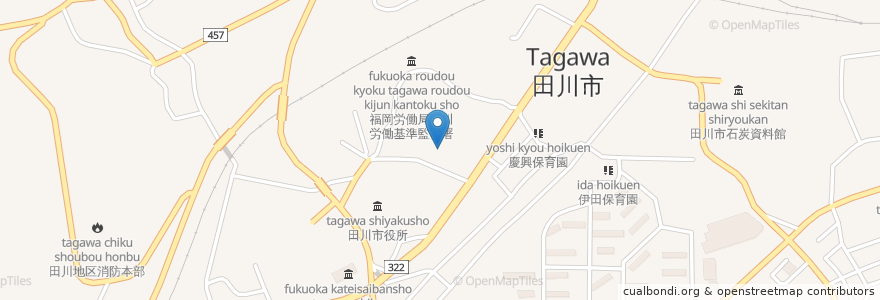 Mapa de ubicacion de 市立中央中学校 en 日本, 福岡県, 田川市.