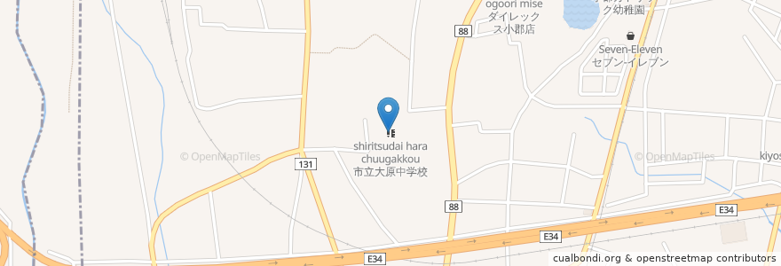 Mapa de ubicacion de 市立大原中学校 en 日本, 福岡県, 小郡市.