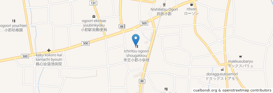 Mapa de ubicacion de 市立小郡小学校 en Japan, 福岡県, 小郡市.