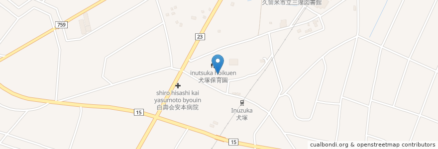 Mapa de ubicacion de 市立犬塚小学校 en Japan, Präfektur Fukuoka, 久留米市.