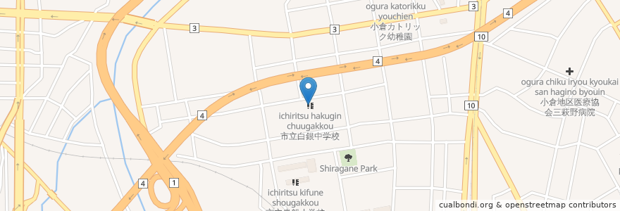 Mapa de ubicacion de 市立白銀中学校 en 日本, 福岡県, 北九州市, 小倉北区.